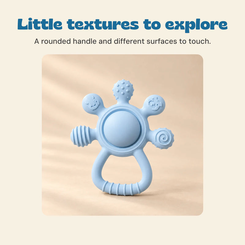 Little textures to explore. A rounded handle and different surfaces to touch.