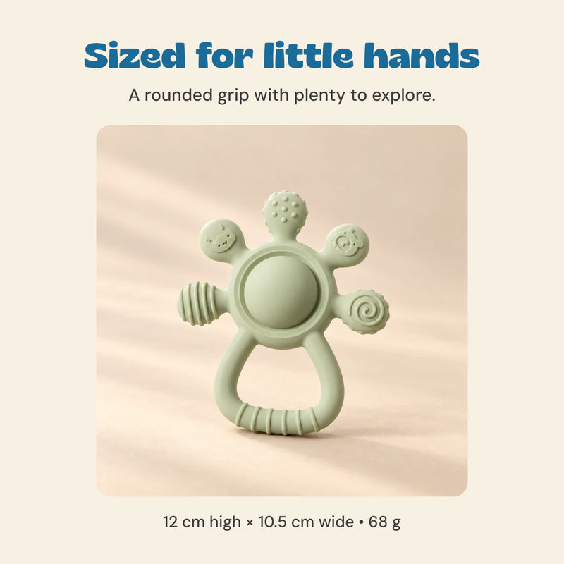 Sized for little hands. A rounded grip with plenty to explore.