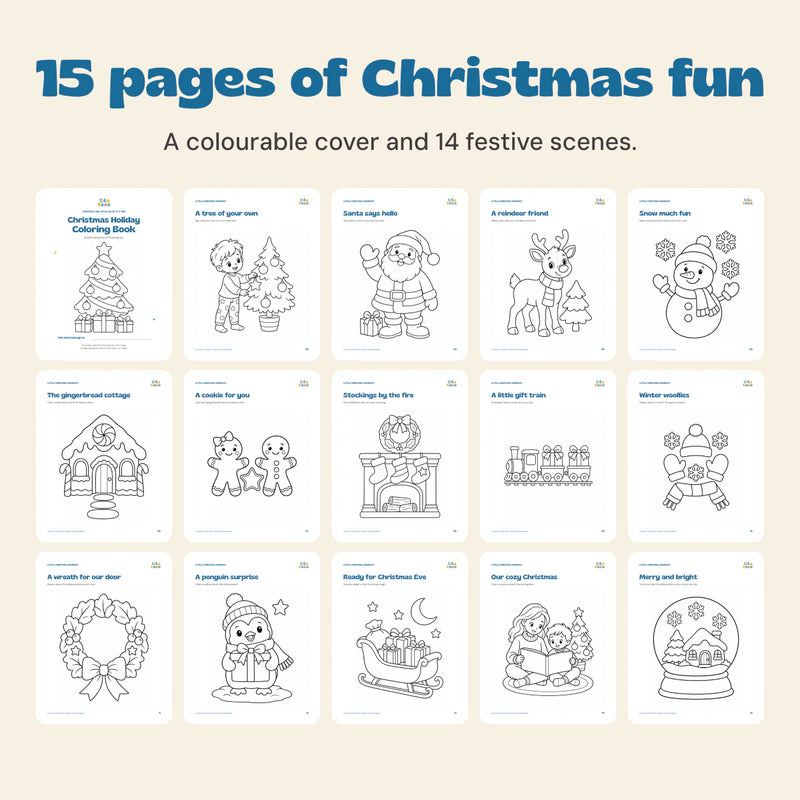 15 pages of Christmas fun. A colourable cover and 14 festive scenes.