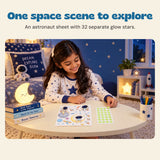 One space scene to explore. An astronaut sheet with 32 separate glow stars.