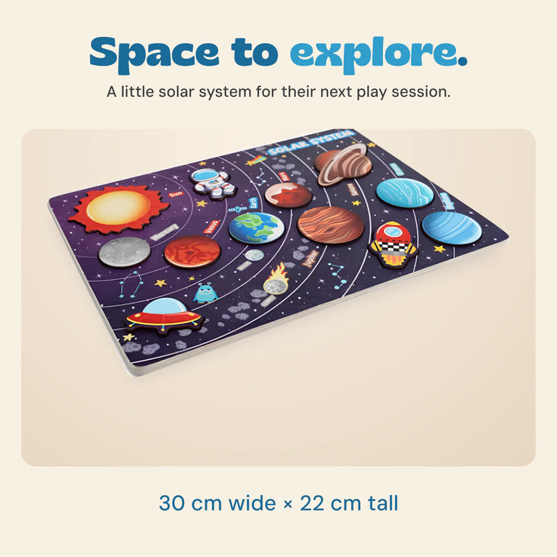Galaxy Match Solar System Board with its 30 cm by 22 cm dimensions.