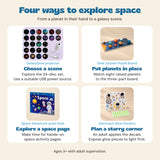 Big Space Adventure Gift: choose a scene from the 24-disc GalaxyGlow set, match raised planets, explore the space book and plan an astronaut decal corner.