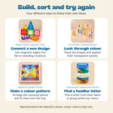 Big Rainbow Builder Gift: connect magnetic tiles, look through coloured window blocks, make puzzle patterns and find familiar uppercase letters.