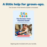 Original Screen-Free Parents Guide cover on warm beige, clearly identified as the included digital guide.