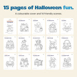 All 15 actual printable pages shown in a grid, including the colourable cover.