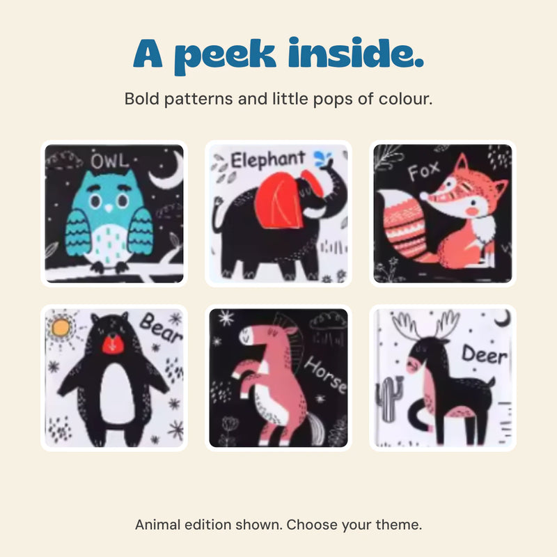 Six actual Animal edition page designs: owl, elephant, fox, bear, horse and deer, retained from the original product image.