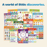 Montessori Learning Posters collection, closely cropped around the educational charts on a warm beige background.
