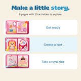 Three original princess activity spreads show getting ready, creating a look and a fairy-tale ride.