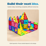 A castle-building idea made with colorful transparent magnetic tiles.