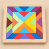 TibaToes Rainbow Mandala Puzzle Blocks, Rainbow Square Puzzle in its wooden tray