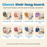 Eight Montessori Development Bundle choices with their exact live variant names. One busy board, cube, cloth book and koala tower per bundle.
