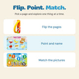 Simple play ideas illustrated by the yellow binding ring and original food and numbers pages.