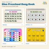 Blue Busy Book alphabet, numbers, colours and shapes pages