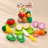 TibaToes Little Chef Cutting Play Set photographed with its matching design and colours on a warm beige studio surface.