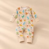 Soft Zip Baby Romper, showing its actual design with soft shadows on a seamless warm beige studio surface.