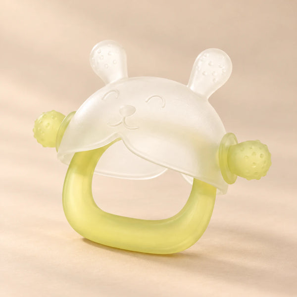 Soothing Baby Gum Teether on a warm beige studio background