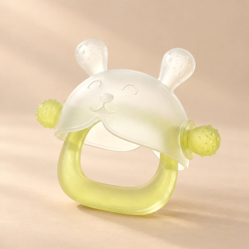 Soothing Baby Gum Teether on a warm beige studio background in Soft Gum Relief Teether
