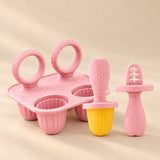 Little Bites Silicone Feeder & Teether Set on a warm beige studio background in Blush Pink Set