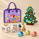 TibaToes™ Christmas Wonder Learning Bundle with Mermaid Purple Plus products arranged on a warm beige studio surface.