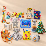 TibaToes™ Ultimate Christmas Play Bundle with Animal Orange products arranged on a warm beige studio surface.