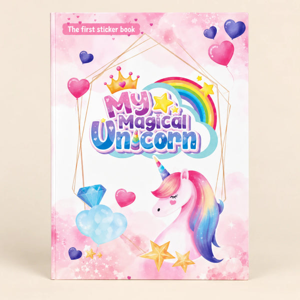 TibaToes Reusable Sticker World, Magical Unicorn on a clean warm beige background.