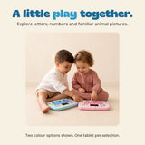 The two children from the original product photograph playing with the blue and pink learning tablets. Each tablet colour is a separate choice.
