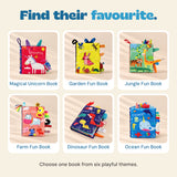 Six Snuggle Stories book themes: Magical Unicorn, Garden, Jungle, Farm, Dinosaur and Ocean. Choose one book.