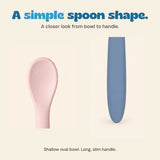 Close details of the silicone spoon bowl and long rounded handle.