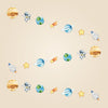 Planet Explorer Garland with its original watercolour planet, astronaut, star and rocket designs arranged as one continuous strand.