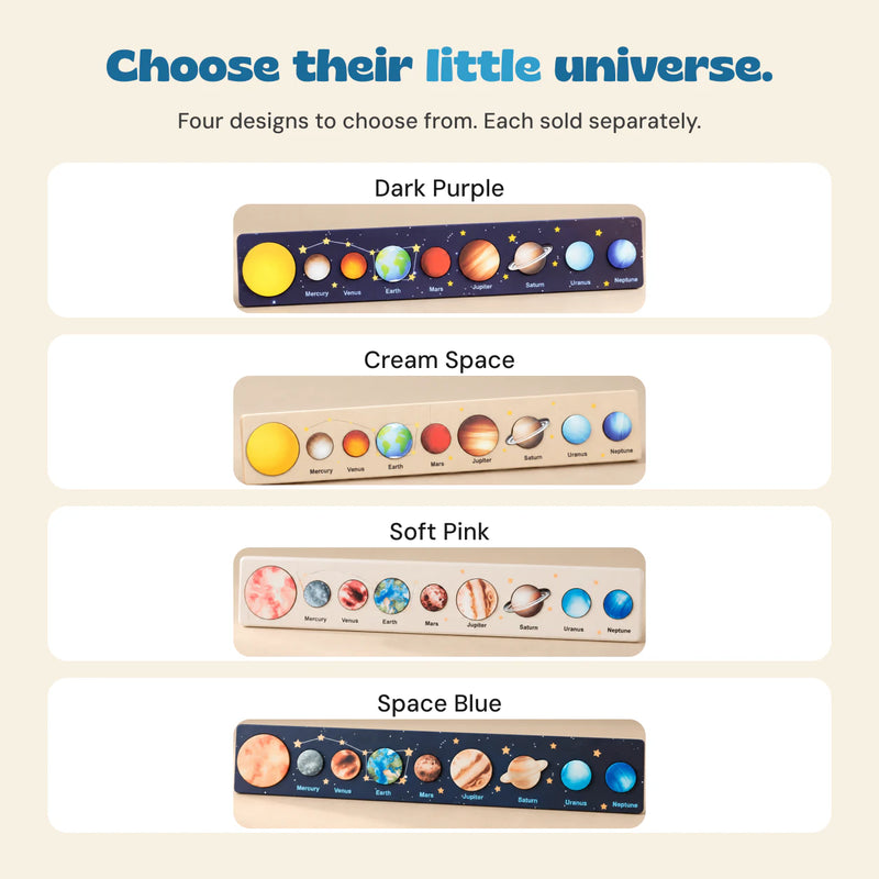 Four Solar System Puzzle Strip designs, each sold separately.
