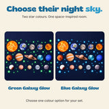 Green and blue glow variants compared side by side, with one colour option selected per set.