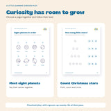 Actual counting and pattern or planet pages for shared preschool activities.