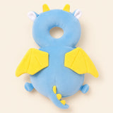 BounceBuddy Blue Dragon cushion shown in full on a smooth warm beige background.
