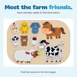 Original farm animal pieces from the Farm Friends Busy Board, including cow, sheep, horse and finger puppets.