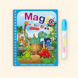 Dinosaur World water-colouring book with its illustrated cover and a capped water pen on a pale warm beige background.