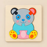 TibaToes Panda wooden puzzle assembled on its square wooden base against a pale warm beige background.