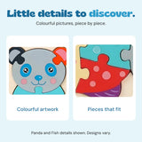 Original Panda face artwork and Fish puzzle interlocking piece details.