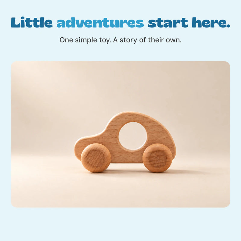TibaToes™ Wooden Wonder Wheels, product detail on a warm beige studio background.