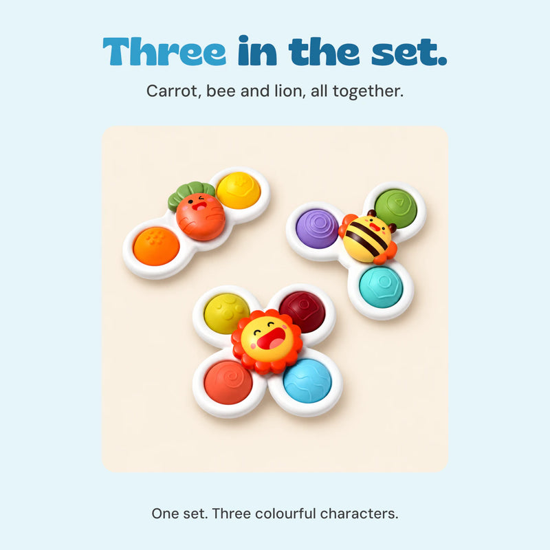 The complete three-piece spinner set contains one carrot, one bee and one lion spinner.