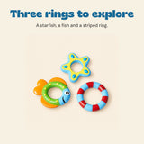 Three rings to explore. A starfish, a fish and a striped ring.
