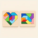 Heart and square puzzles shown on a calm warm beige background.
