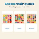 The three separate Little Learners puzzle options labelled Shapes, Letters and Numbers.