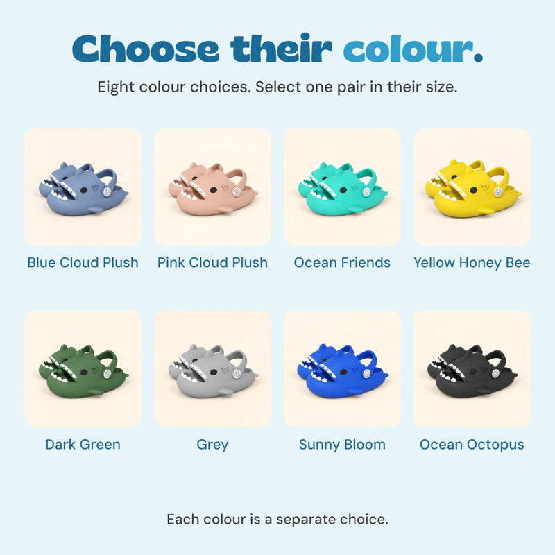 Eight separately sold SharkSplash colour choices with their live option names. Choose one pair and a size.