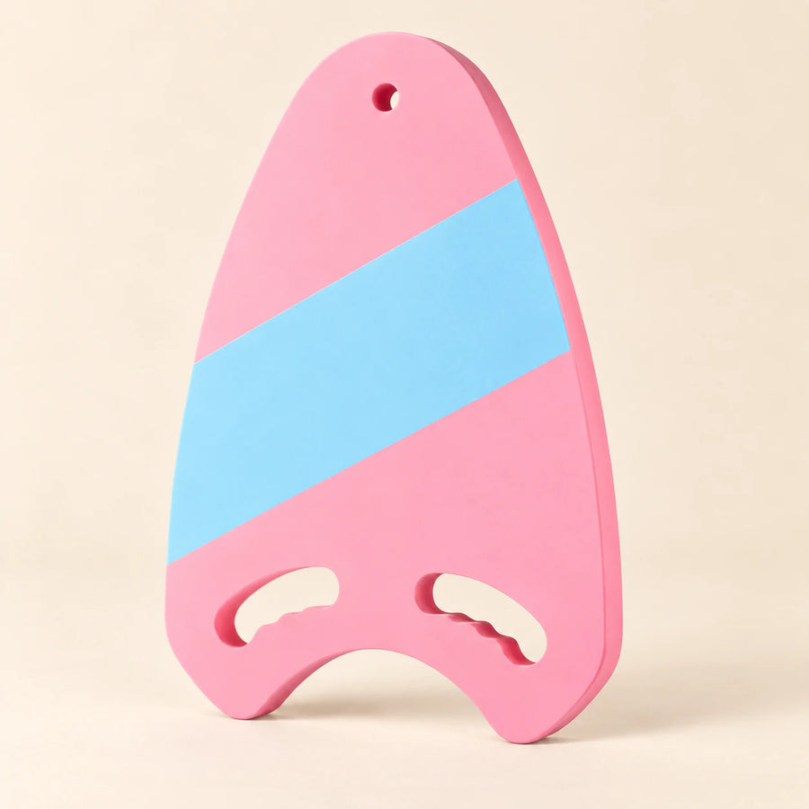 TibaToes™ Kids Swim Board in the photographed pink design on a calm warm beige background.