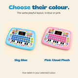 Blue and pink learning tablets shown as separate colour choices. One selected tablet is included.