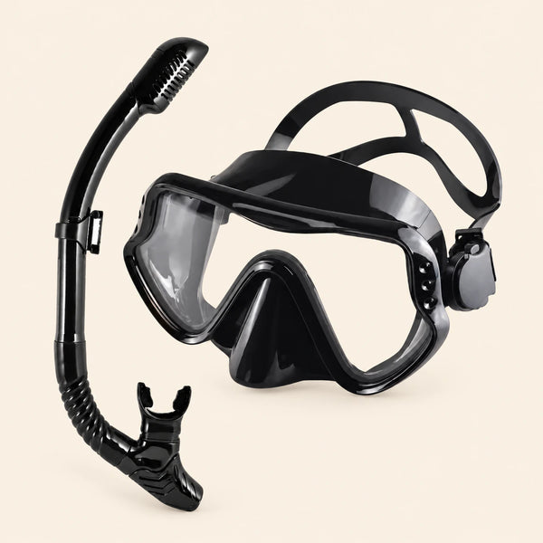 A mask and separate matching snorkel in the Ocean Octopus option on a warm beige background.