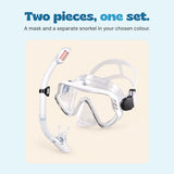 The Clear White set shown in full, with one mask and one separate snorkel.