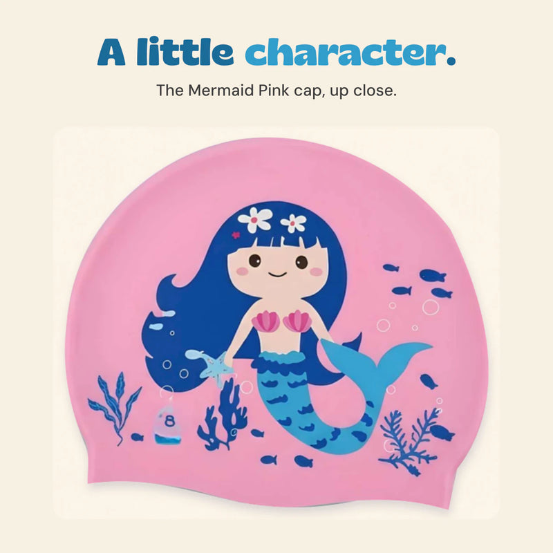 The original Mermaid Pink cap artwork with blue-haired mermaid, flowers, fish and sea plants, preserved from the source photograph.