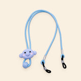 Blue cord with koala charm, sliding bead and two adjustable black end loops on a warm beige background.