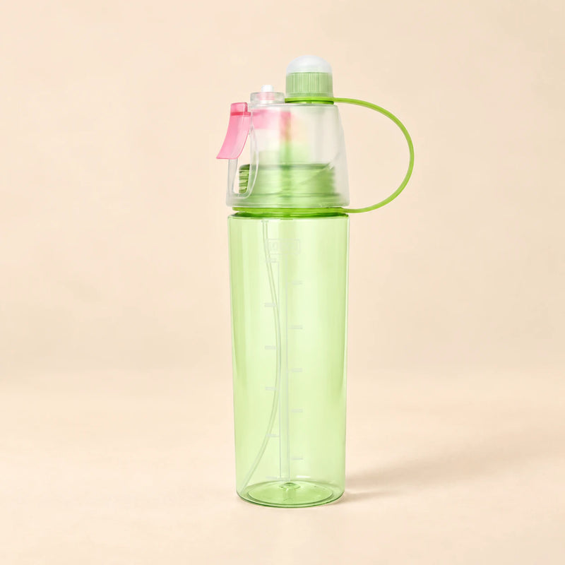 TibaToes™ MistSip Bottle in the photographed green design on a calm warm beige background.